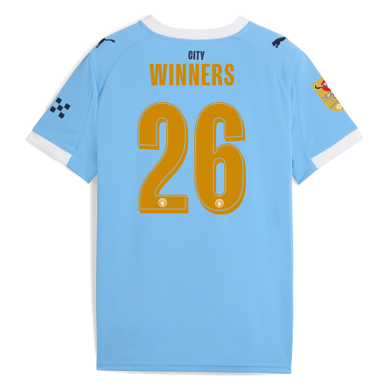 Kids' Man City Home Jersey 2025/26 With WINNERS 26 Printing  azul niños - talla: 9/10 de poliéster  - Tienda oficial Manchester City FC
